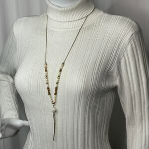 Signed CRAVE necklace long gold tone boho beads bohemian costume jewelry